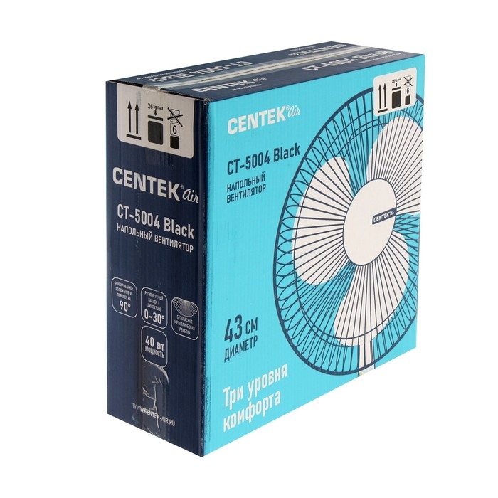 Вентилятор Centek CT-5004 Black, напольный, 40 Вт, 43 см, 3 режима, чёрный Вентилятор Centek CT-5004 Black, напольный, 40 Вт, 43 см, 3 режима, чёрный