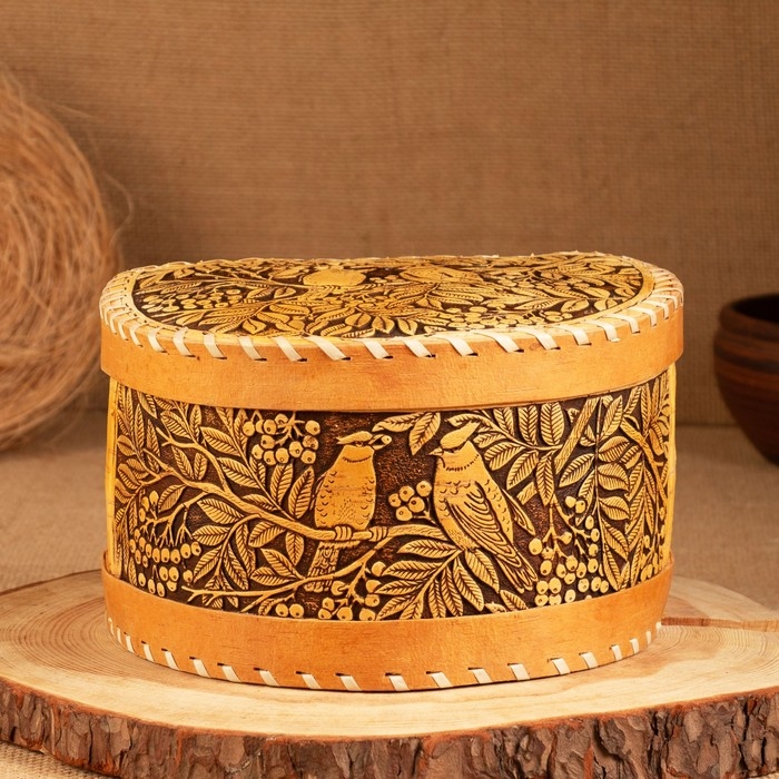 Хлебница-батонница Хлебница-батонница "Птицы", шарнирная, 21 х 19 х 12 см, береста