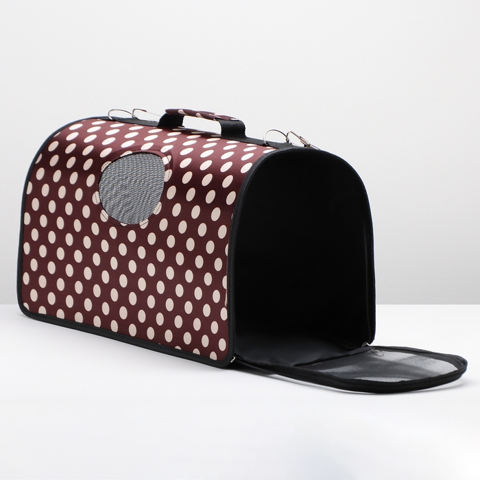 Сумка - переноска для животных  Сумка - переноска для животных "Горошек", коричневая, размер L, 53 х 21 х 29 см