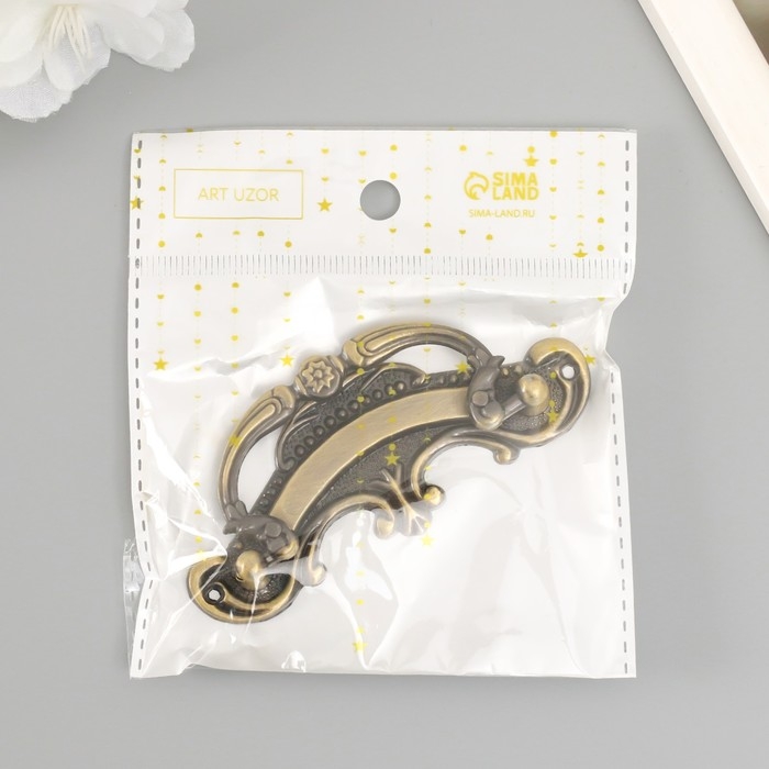 Ручка для шкатулки металл Ручка для шкатулки металл "Узоры" бронза 9х4 см