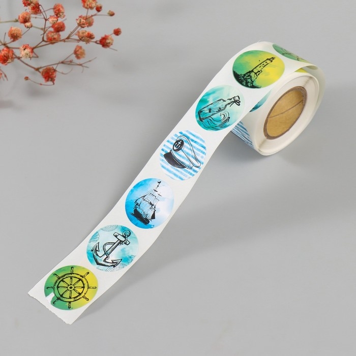 Наклейка бумага Наклейка бумага "Морская тематика" d=2,5 см 252 шт в рулоне