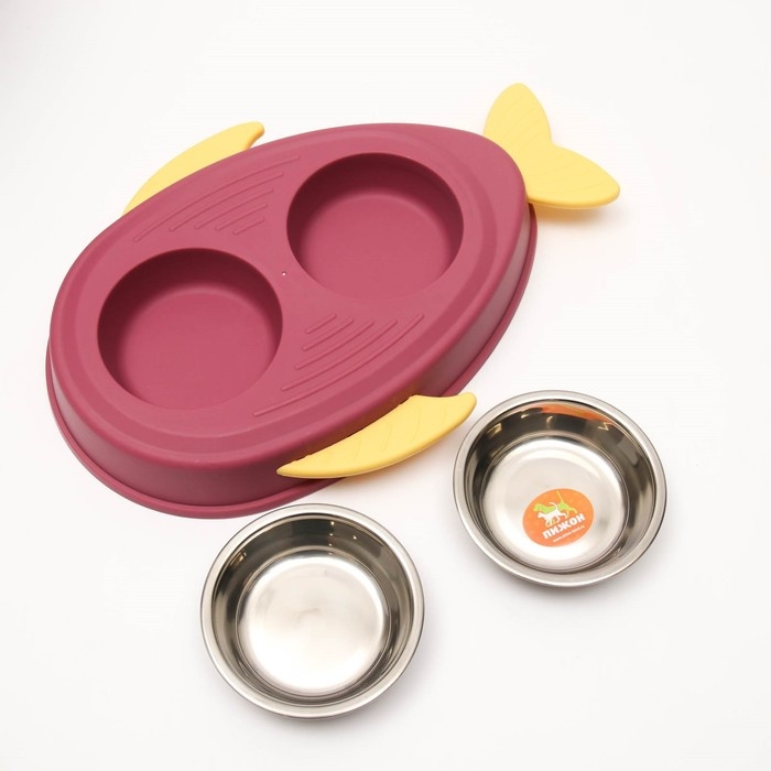 Миска металлическая двойная на пластиковом основании 2 х 160 мл, 35 х 23,5 х 5 см, розовая Миска металлическая двойная на пластиковом основании 2 х 160 мл, 35 х 23,5 х 5 см, розовая