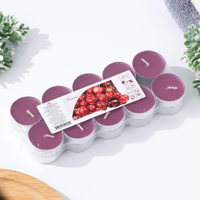 Набор чайных свечей ароматических в термоусадке Набор чайных свечей ароматических в термоусадке "Вишня", 3,8х1,6 см, 3,5 ч, 12 г, 20 штук