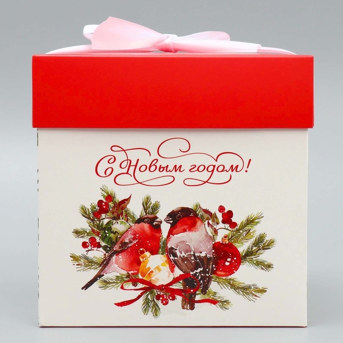 Коробка подарочная новогодняя складная «Снегири», 15 х 15 х 15 см, Новый год Коробка подарочная новогодняя складная «Снегири», 15 х 15 х 15 см, Новый год
