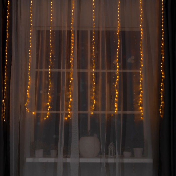 Гирлянда «Водопад» 2 × 1.5 м, IP20, прозрачная нить, 400 LED, свечение жёлтое, 8 режимов, 220 В
