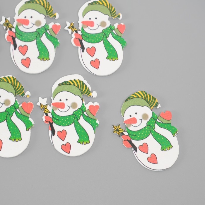 Декор для творчества дерево Декор для творчества дерево "Снеговички с сердечками" набор 10 шт 4,5х3,2 см
