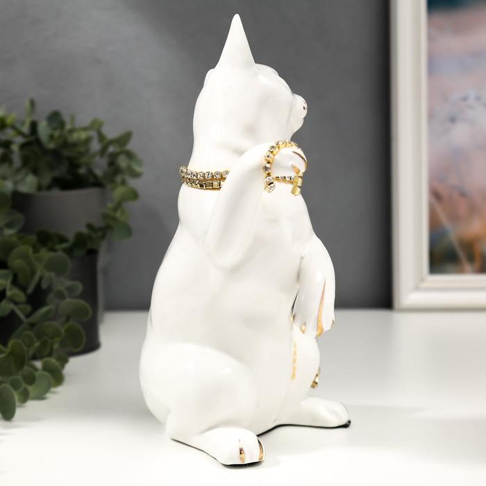 Сувенир керамика Сувенир керамика "Белая кошечка с пояском" с золотом, стразы 22,5 см