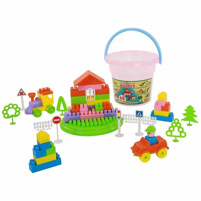 Конструктор «Строитель», 68 элементов, в ведре макси с крышкой Конструктор «Строитель», 68 элементов, в ведре макси с крышкой