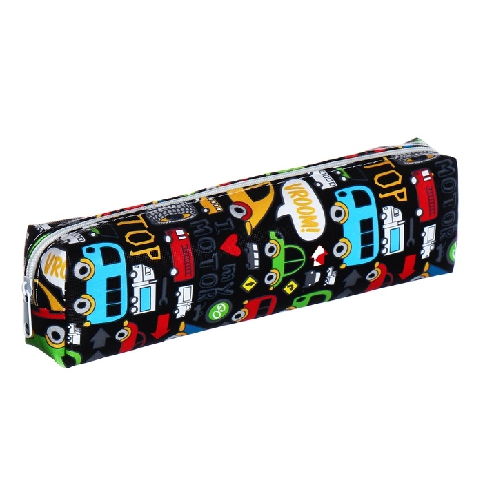 Пенал школьный на молнии Calligrata Пенал школьный на молнии Calligrata "Машинки", черный