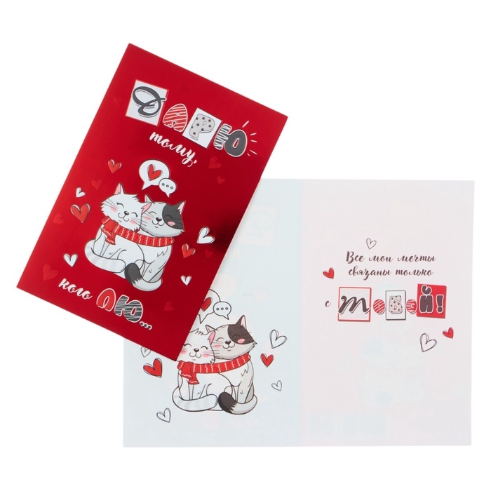 Открытка «Дарю тому, кого лю ...» котики, конгрев, тиснение, 12,5 × 19,5 см Открытка «Дарю тому, кого лю ...» котики, конгрев, тиснение, 12,5 × 19,5 см