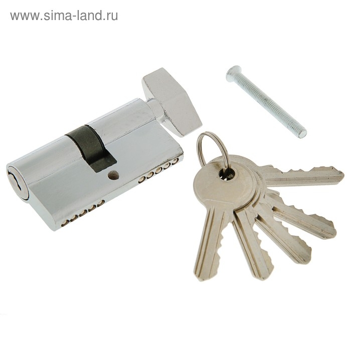 Цилиндровый механизм, 60 мм, с вертушкой, английский ключ, 5 ключей, цвет хром Цилиндровый механизм, 60 мм, с вертушкой, английский ключ, 5 ключей, цвет хром
