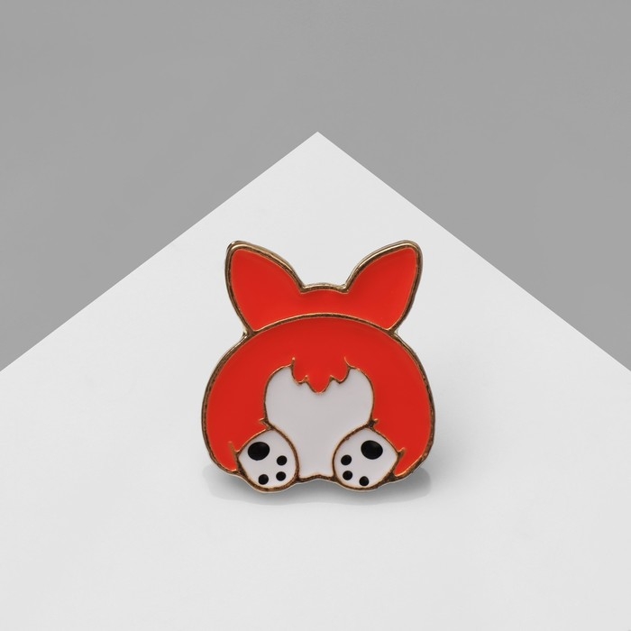 Значок «Собачка» корги, хвостик, цвет оранжево-белый в золоте Значок «Собачка» корги, хвостик, цвет оранжево-белый в золоте