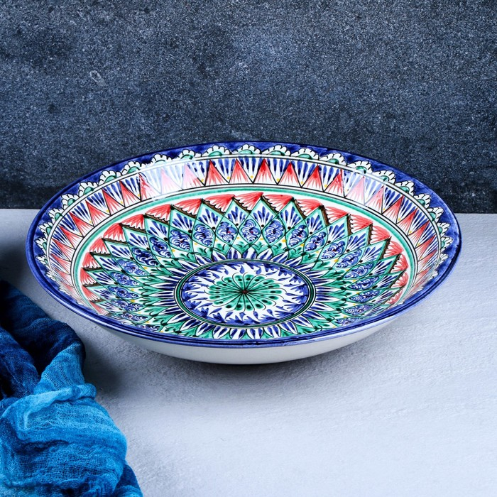 Ляган Риштанская Керамика  Ляган Риштанская Керамика "Узоры", 33 см, синий микс, глубокий