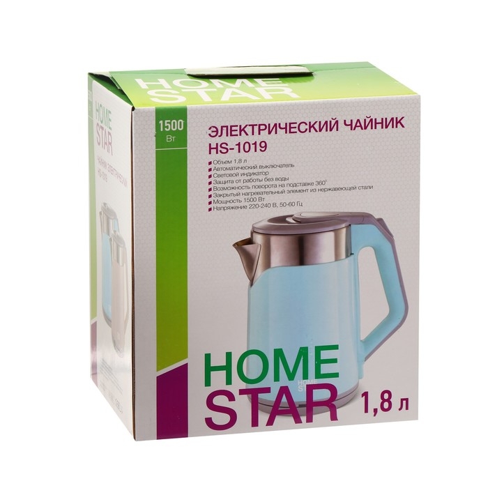 Чайник электрический HOMESTAR HS-1019, пластик, колба металл, 1.8 л, 1500 Вт, розовый Чайник электрический HOMESTAR HS-1019, пластик, колба металл, 1.8 л, 1500 Вт, розовый
