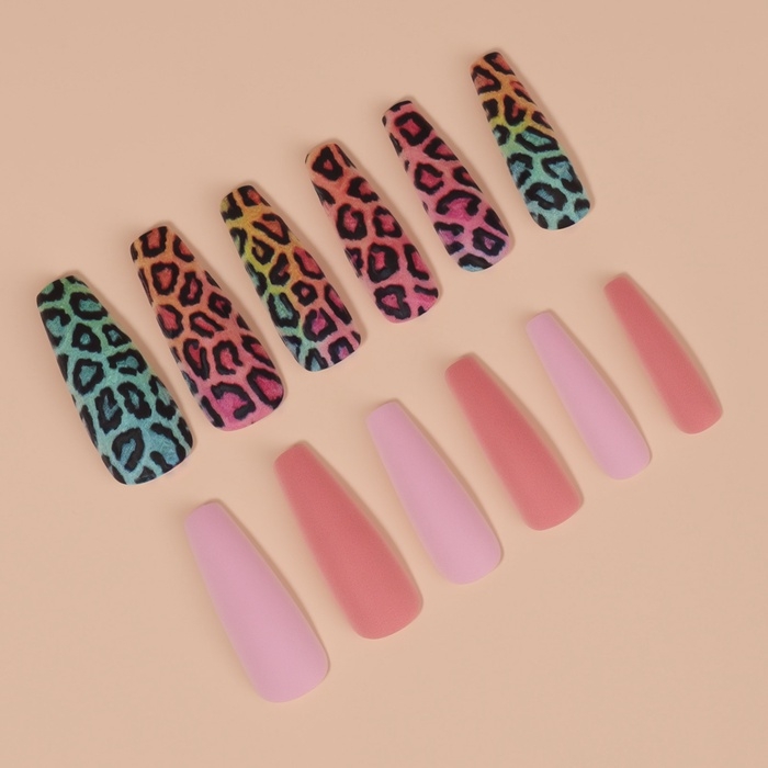 Накладные ногти «Яркий леопард», 12 шт, с клеевыми пластинами, форма балерина, разноцветные Накладные ногти «Яркий леопард», 12 шт, с клеевыми пластинами, форма балерина, разноцветные