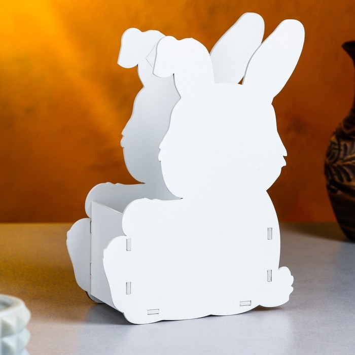 Кашпо деревянное "Зайка с бантом", 13,5х7х19,5 см, дуб, белый