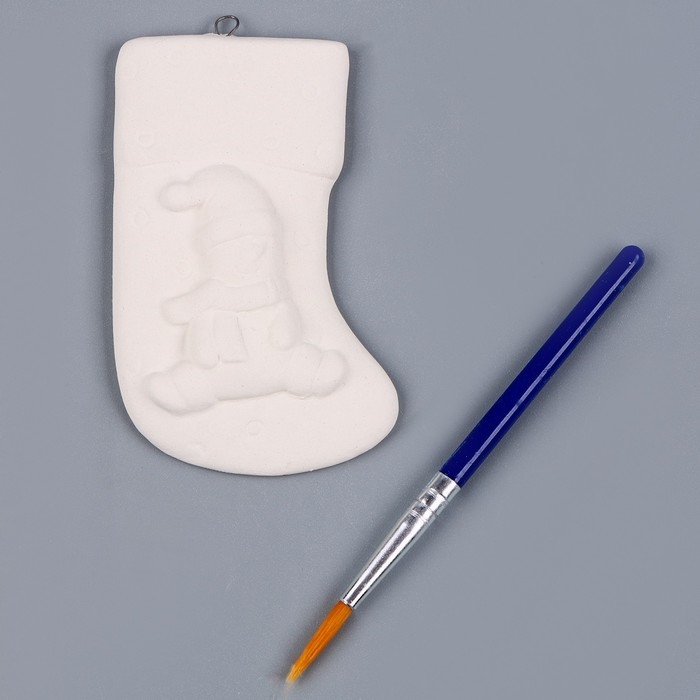 Новый год! Ёлочное украшение под раскраску «Носочек» с подвесом, кисть