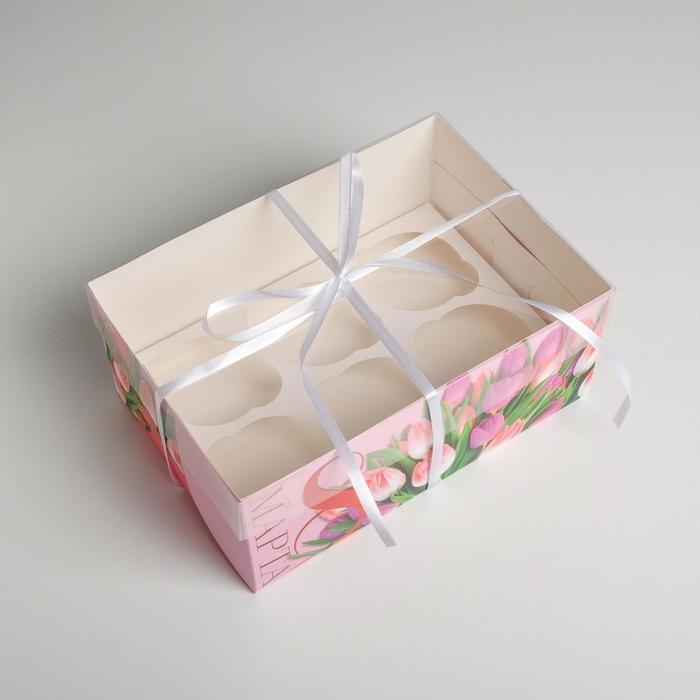 Коробка для капкейков, кондитерская упаковка, 6 ячеек «С 8 Марта», 23 х 16 х 10 см Коробка для капкейков, кондитерская упаковка, 6 ячеек «С 8 Марта», 23 х 16 х 10 см