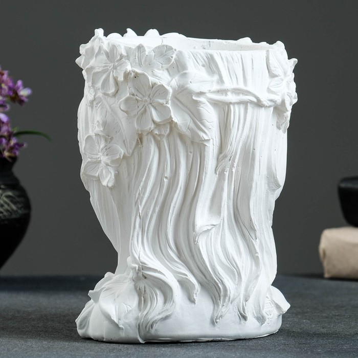 Кашпо - органайзер  Кашпо - органайзер "Девушка с венком" белая, 14х19х14см