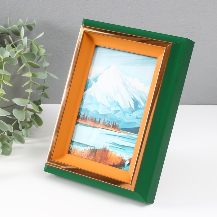 Фоторамка пластик 10х15 см Фоторамка пластик 10х15 см "Стефания" зеленая с золотым 4,4х15х20 см