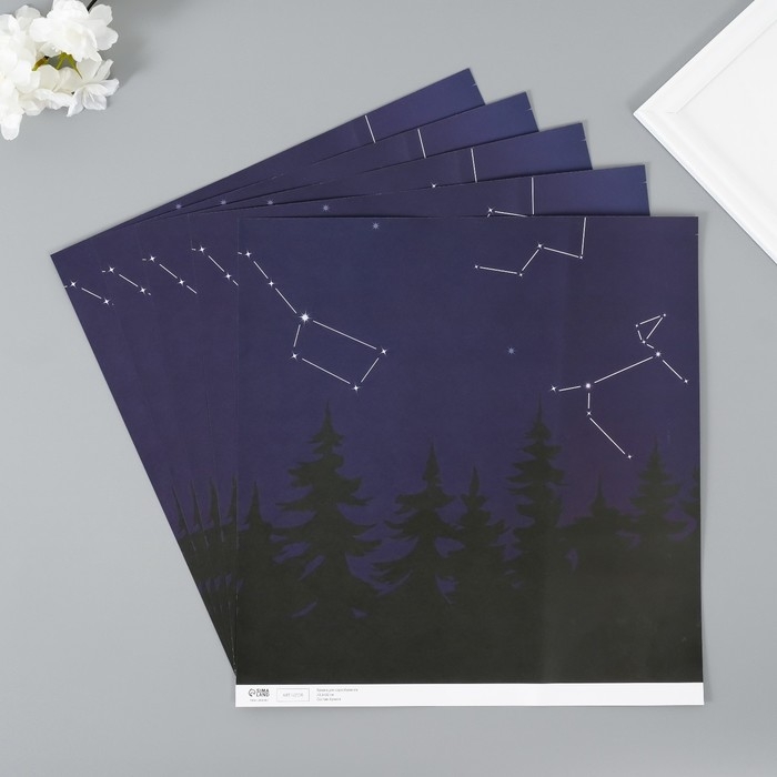 Бумага для скрапбукинга двусторонняя Бумага для скрапбукинга двусторонняя "Созвездия" плотность 180 гр набор 5 шт 30,5х32 см
