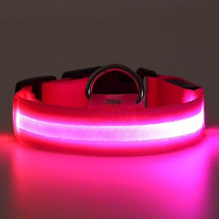Ошейник с подсветкой размер S, ОШ 35-43 х 2,5 см, 3 режима свечения розовый Ошейник с подсветкой размер S, ОШ 35-43 х 2,5 см, 3 режима свечения розовый