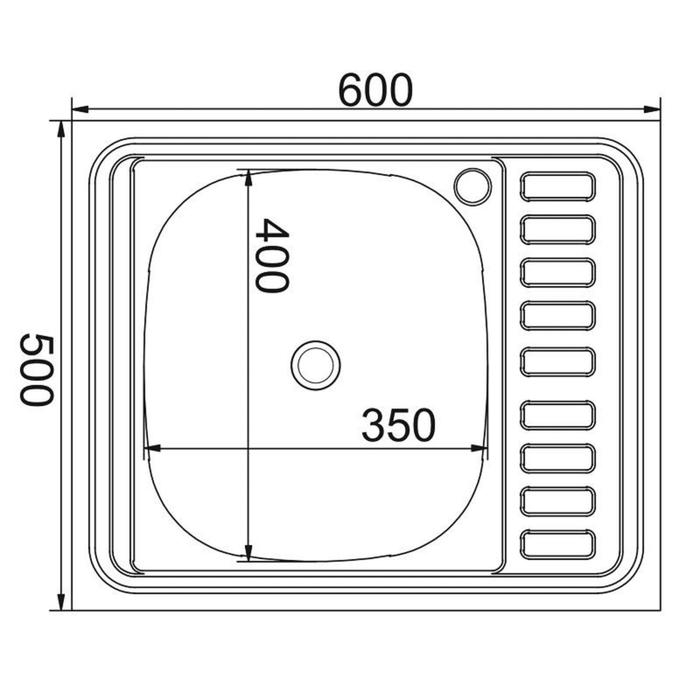Мойка кухонная MIXLINE 538191, накладная, толщина 0.4 мм, 60х50х16 см, правая, выпуск 1 1/2 Мойка кухонная MIXLINE 538191, накладная, толщина 0.4 мм, 60х50х16 см, правая, выпуск 1 1/2"