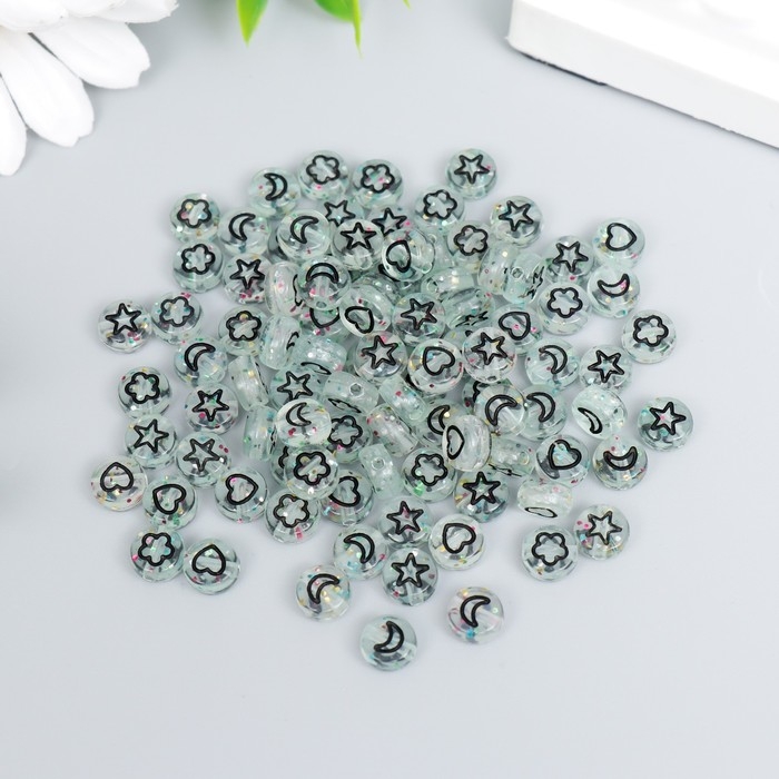 Набор бусин для творчества пластик Набор бусин для творчества пластик "Сердечки и звёзды" прозрачный 20 гр 0,3х0,7х0,7 см 73645