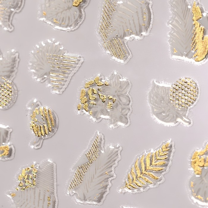Наклейки для ногтей «Листочки», металлизированные, цвет белый/золотистый Наклейки для ногтей «Листочки», металлизированные, цвет белый/золотистый