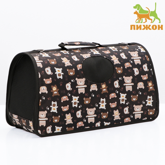 Сумка-переноска каркасная  Сумка-переноска каркасная "Медвежонки", размер L, 53 х 21 х 29 см, чёрный