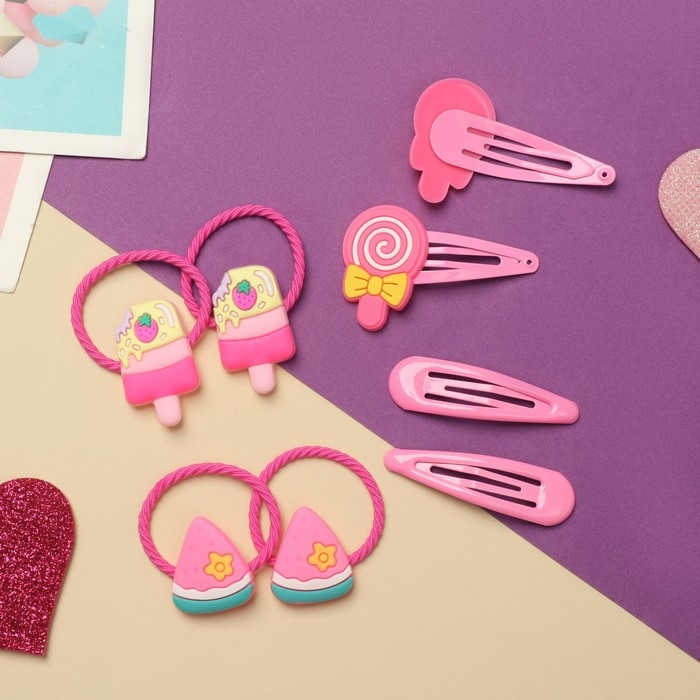 Набор для волос Набор для волос "Ванилька" (4 резинки, 4 невидимки) карамельки, розовый