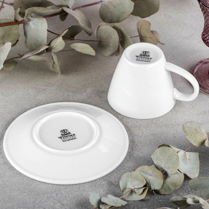 Чайная пара фарфоровая Wilmax, 2 предмета: чашка 180 мл, блюдце d=14 см, цвет белый Чайная пара фарфоровая Wilmax, 2 предмета: чашка 180 мл, блюдце d=14 см, цвет белый