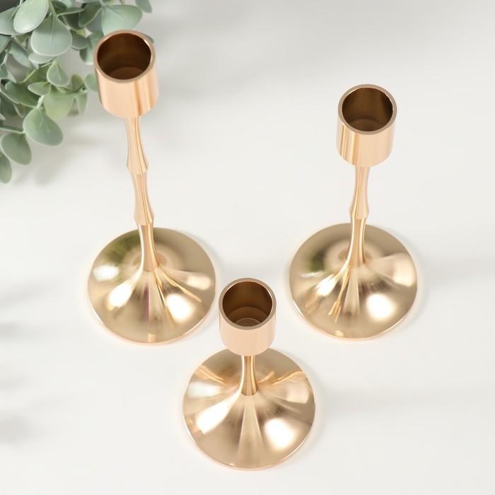 Подсвечник металл Подсвечник металл "Утончённость" d=2 см, набор 3 шт h=22,5 см, 17,5 см, 12 см