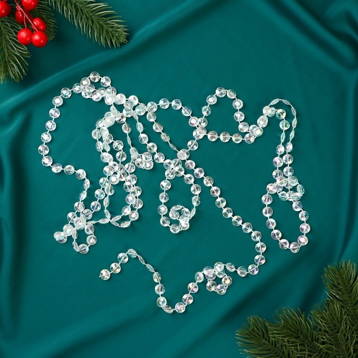 Бусы на ёлку 2,7 м d-10 мм Бусы на ёлку 2,7 м d-10 мм "Льдинка" гранёные диски, прозрачный перламутр