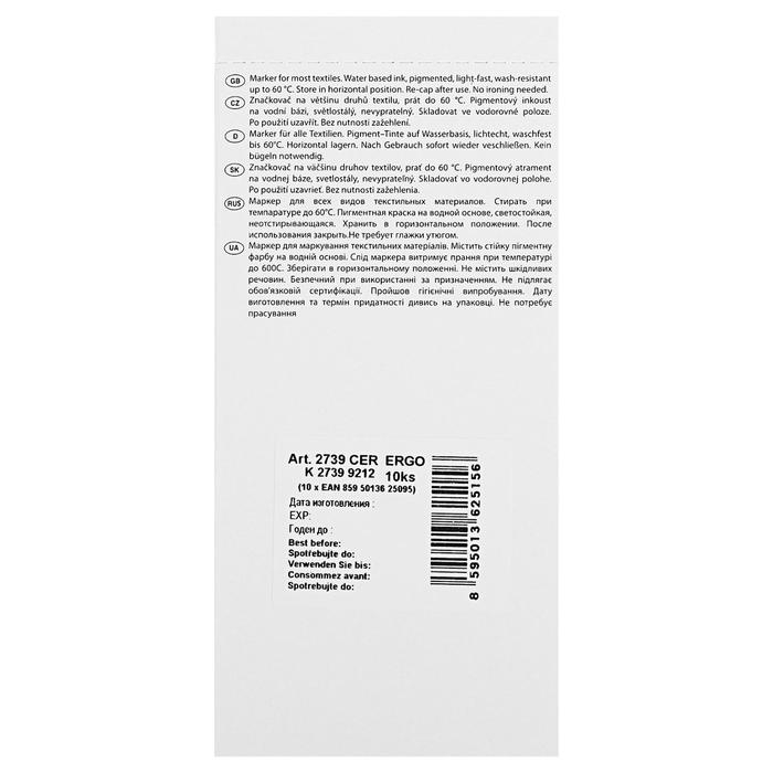 Маркер для ткани 3.9 мм Centropen 2739, линия 1,8 мм, цвет чёрный Маркер для ткани 3.9 мм Centropen 2739, линия 1,8 мм, цвет чёрный