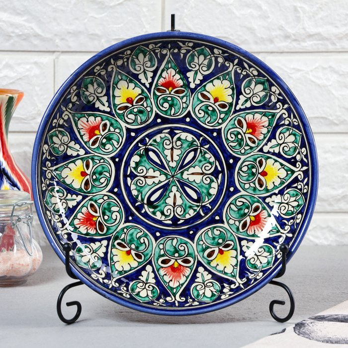 Ляган Риштанская Керамика  Ляган Риштанская Керамика "Узоры", 25 см, синий микс