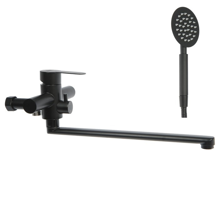 Смеситель для ванны ZEIN ZF3, излив 35 см, с душ набором, нержавеющая сталь, черный Смеситель для ванны ZEIN ZF3, излив 35 см, с душ набором, нержавеющая сталь, черный