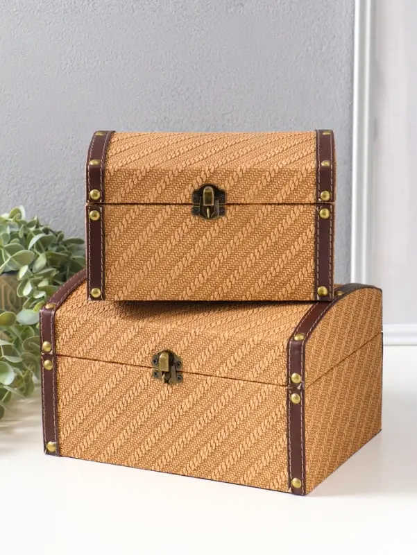 Шкатулка дерево "Диагональ" охра набор 2 шт 19х13,5х12 23х17х14 см