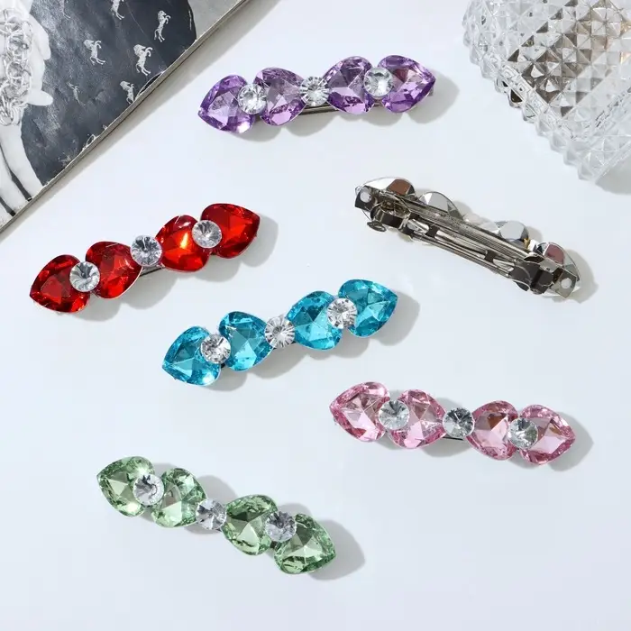 Заколка - автомат для волос QF &laquo;Грани&raquo;, сердечки, 8 см, МИКС