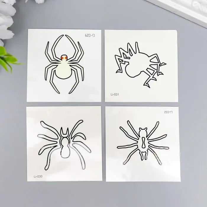 Переводная тату на тело светящаяся «Пауки», 6×6 см, МИКС Переводная тату на тело светящаяся «Пауки», 6×6 см, МИКС