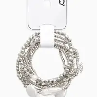 Браслет жемчуг "Барочный с цепями" (набор 7шт) , цвет белый в серебре