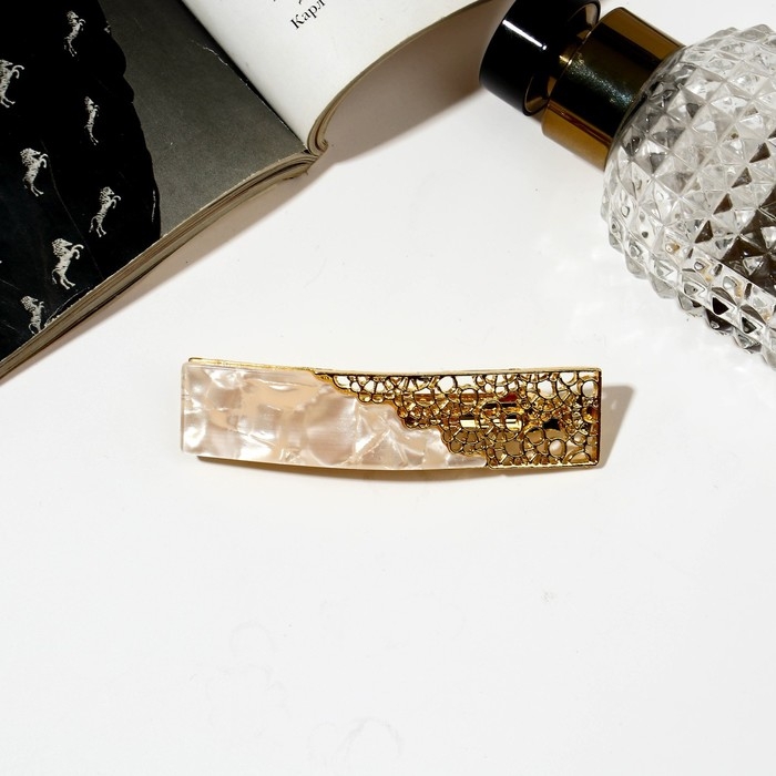 Заколка-автомат для волос «Геометрия», прямой кружевной, 8 см, золото Заколка-автомат для волос «Геометрия», прямой кружевной, 8 см, золото