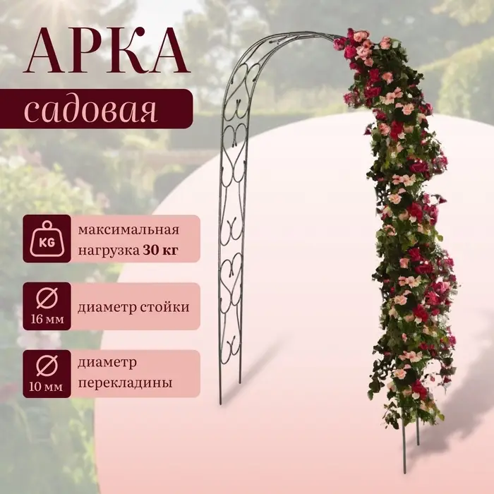 Арка садовая, 240 × 125 × 36.5 см, для вьющихся растений, металлическая, цвет бронзовый антик