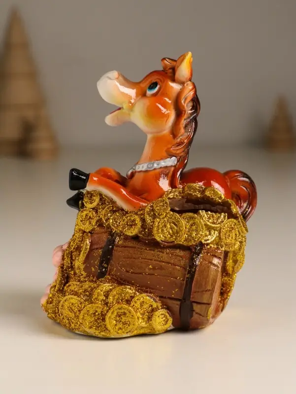 Копилка полистоун Копилка полистоун "Коняшка у кадки с монетами и самоцветами" 8х7х11 см