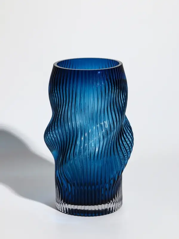 Ваза стекло настольная  Ваза стекло настольная "Ванесса" волны, 24х12 см, синий
