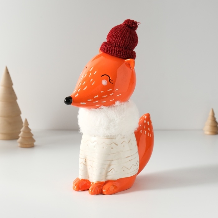 Копилка керамика  Копилка керамика "Лисёнок в сером свитере и шапке" 7,8х15,7х25 см