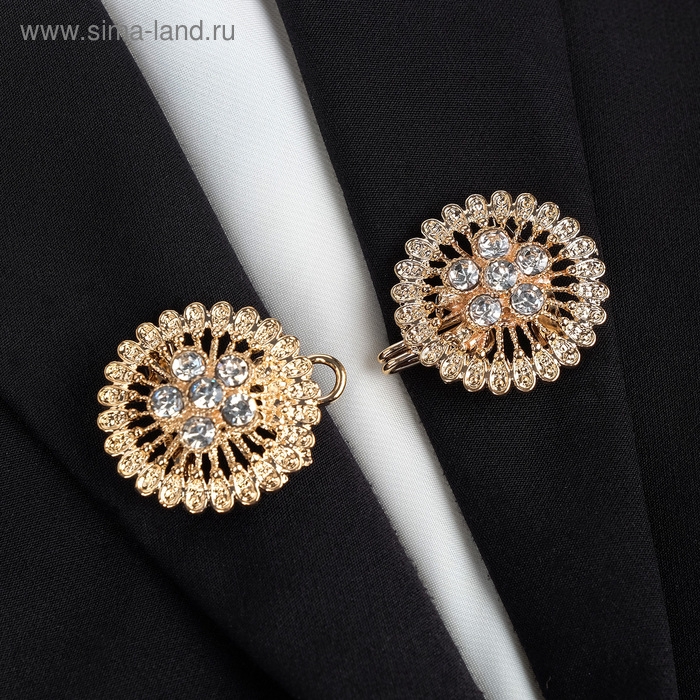 Зажим для кардигана «Круги», цвет белый в золоте Зажим для кардигана «Круги», цвет белый в золоте