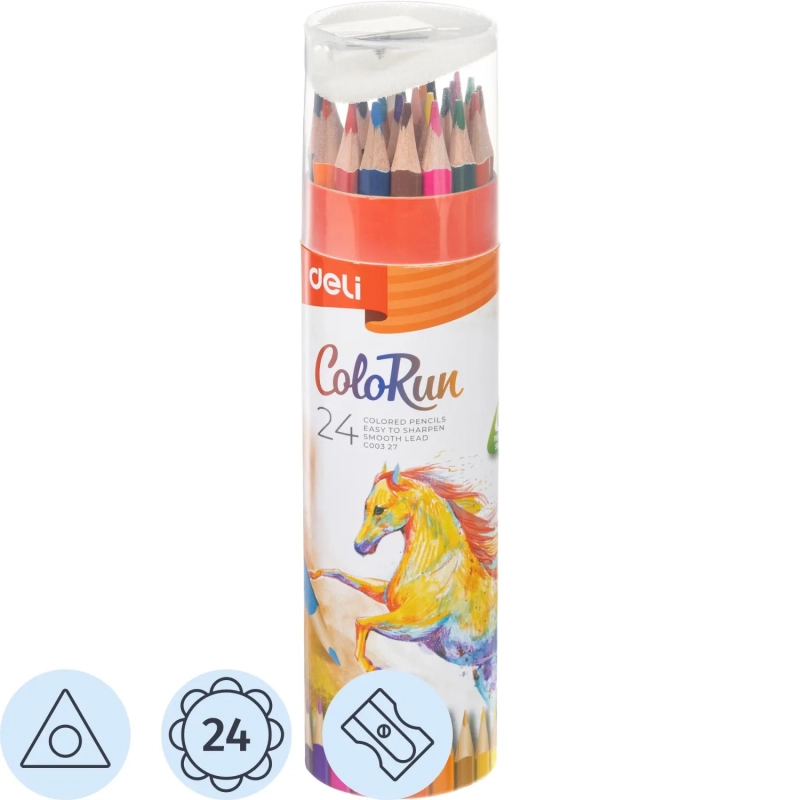 Карандаши цветные Deli EC00327 ColoRun 3-гран. 24цв/наб точилка карт.тубус