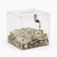 Ящик для сбора денег с врезным замком, отверстие 100&times;4 мм, оргстекло 2 мм, 20&times;20&times;20 см