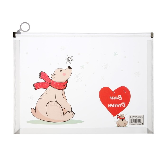 Папка-конверт на молнии формат А4, 180мкр, с рисунком Папка-конверт на молнии формат А4, 180мкр, с рисунком "Медведи", МИКС